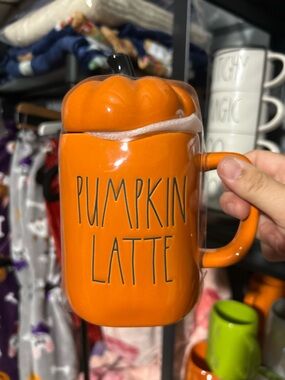 Rae Dunn Orange "Pumpkin Latte" Ceramic Mug with Pumpkin Lid